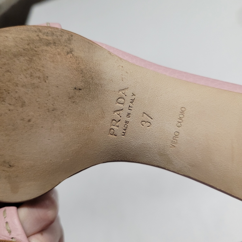 Vintage PRADA Daino Mule Shoes Baby Pink Low Heel Slide Sandals 37 - Picture 8 of 12